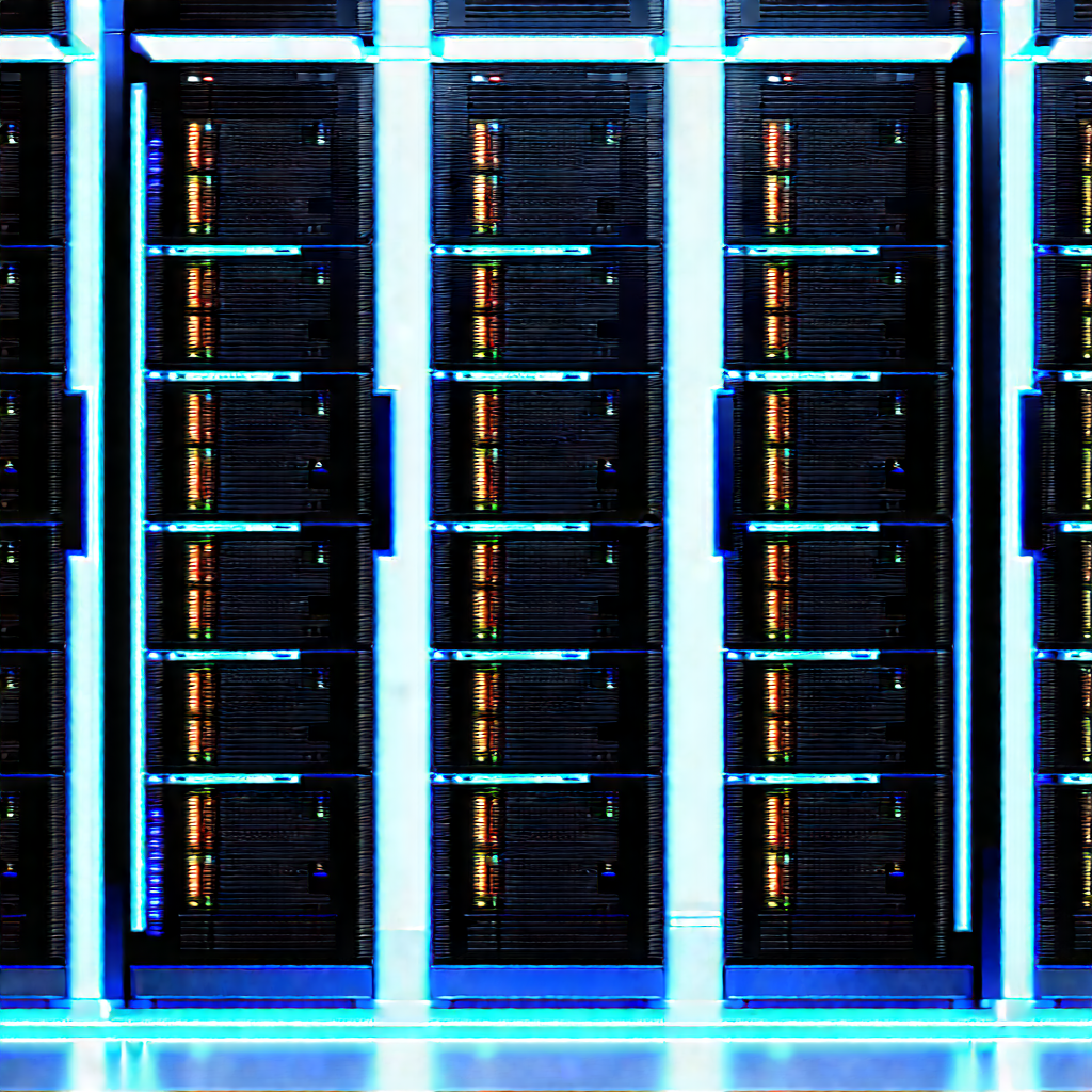 Server rack with blue light glow