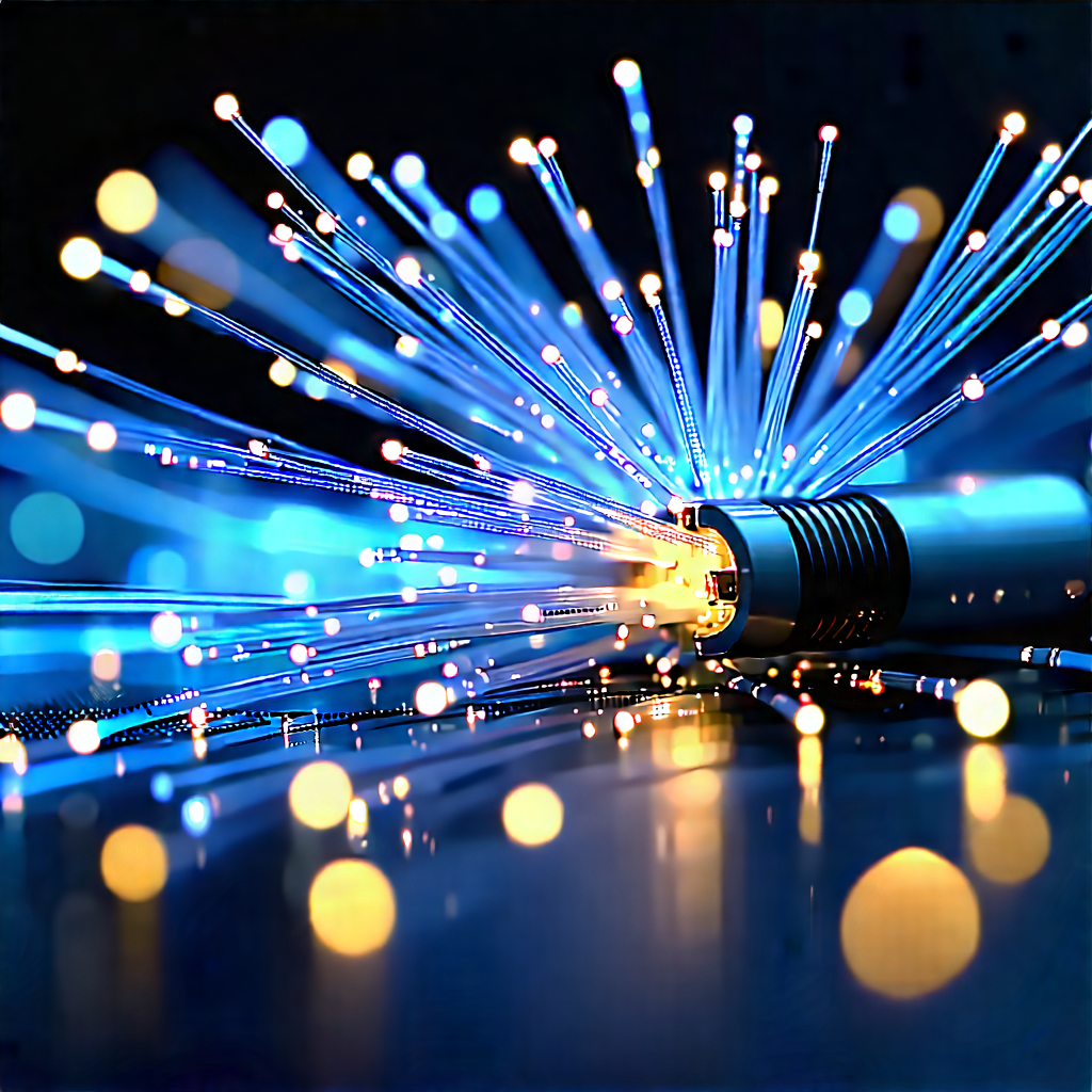 Close-up Of Fiber Optic Cables With Close-up Blue