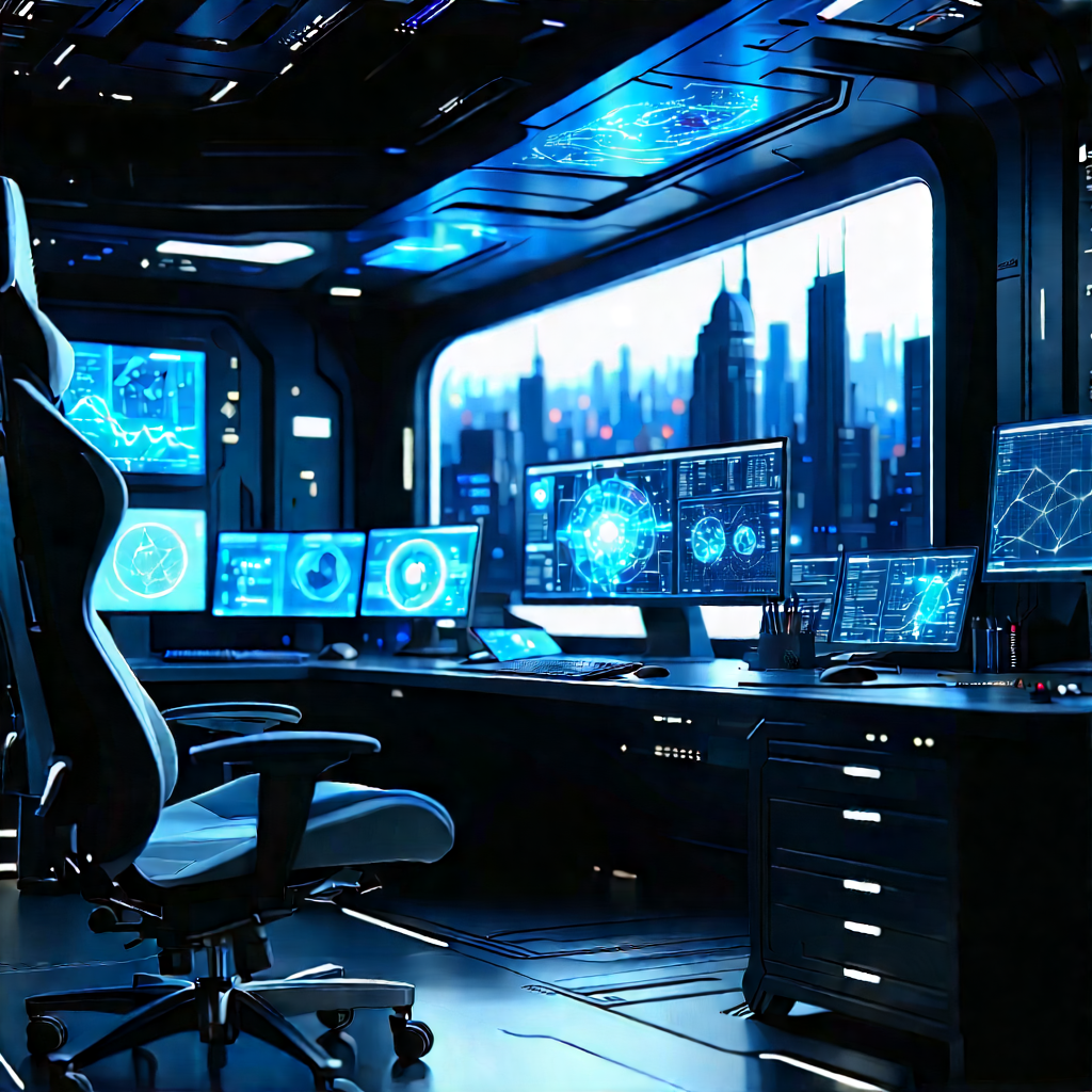 (futuristic:1.1) Digital Workspace With Futuristic Setting,