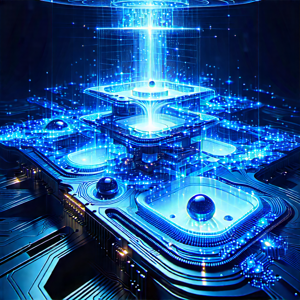 Quantum Computer With Blue Light Glow With Futuristic, Blue-lit
