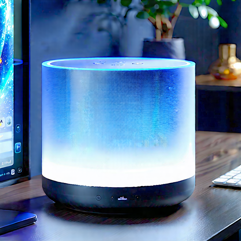 Smart Home Device With Glowing Screen With Small Blue