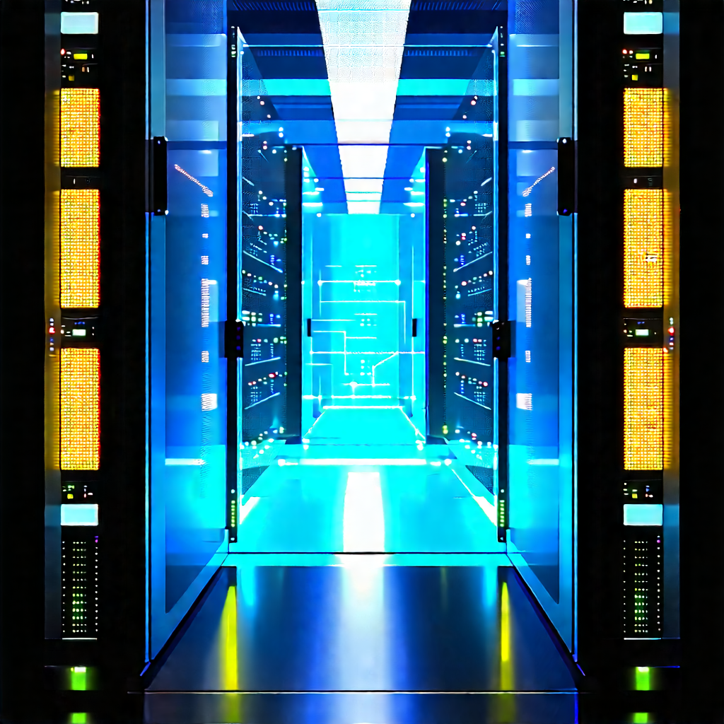 Server Rack With Holographic Projection With Image, There