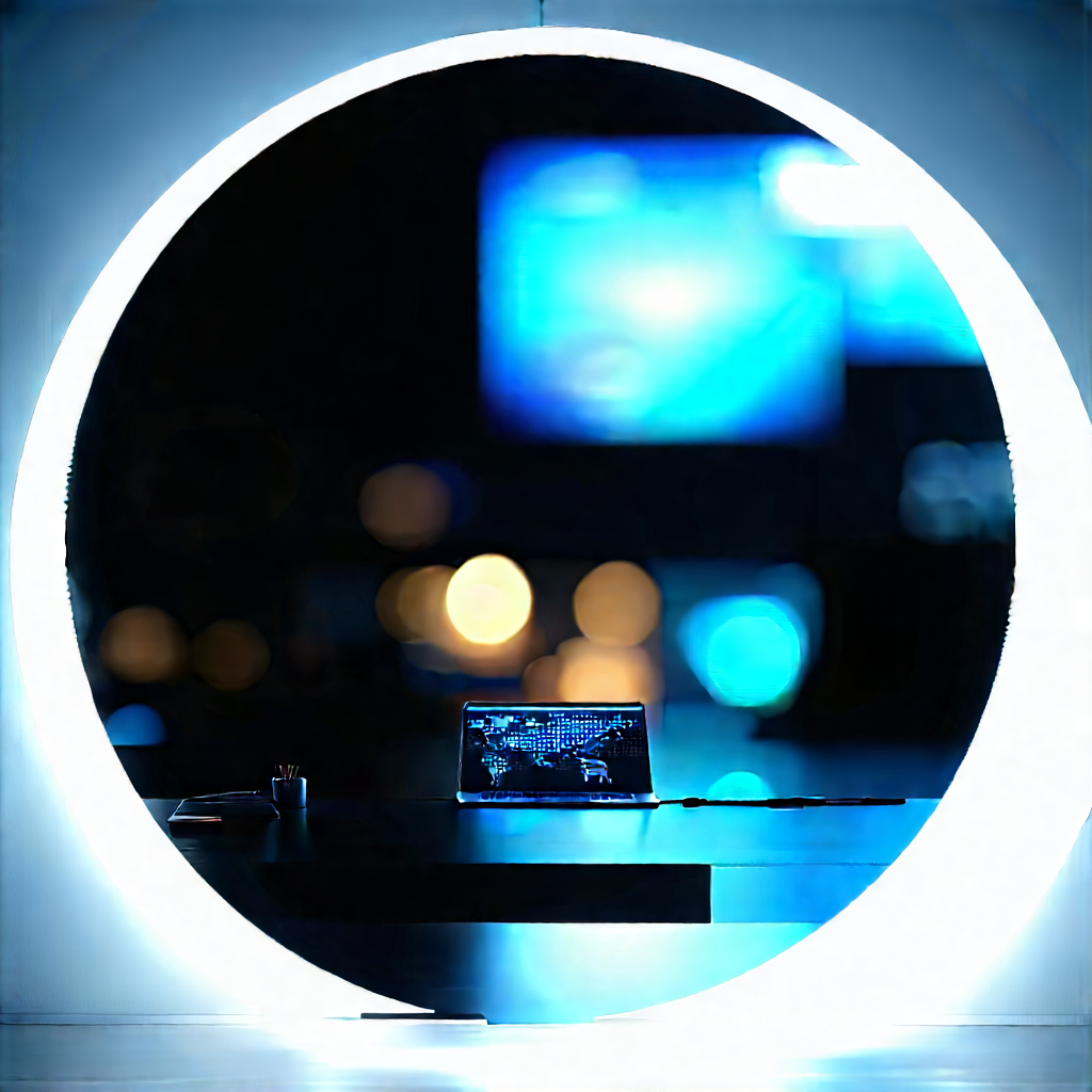 Futuristic Tech Startup Office With Laptop Computer