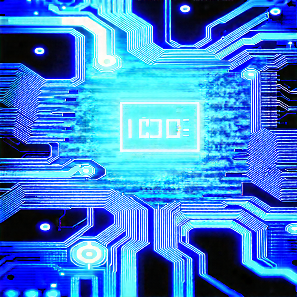 Circuit board with blue light (glow:1.32)