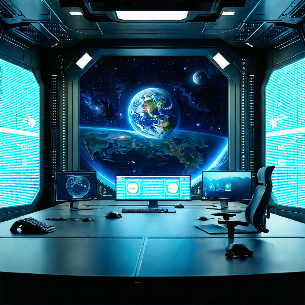 Futuristic Digital Workspace With Image, There