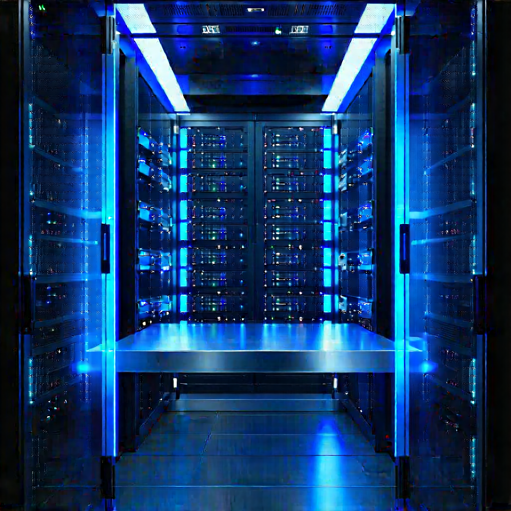 Server Rack With Blue Light Glow With Image, There