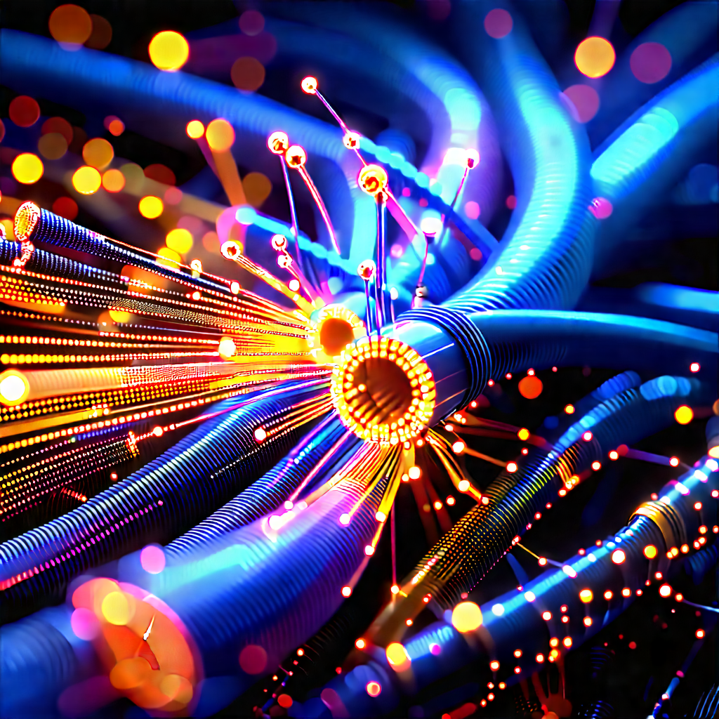 Close-up Of Fiber Optic Cables With Close-up Blue