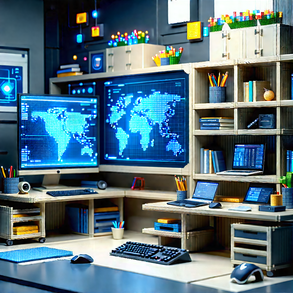 Educational Technology In Tech Office With Computer Desk