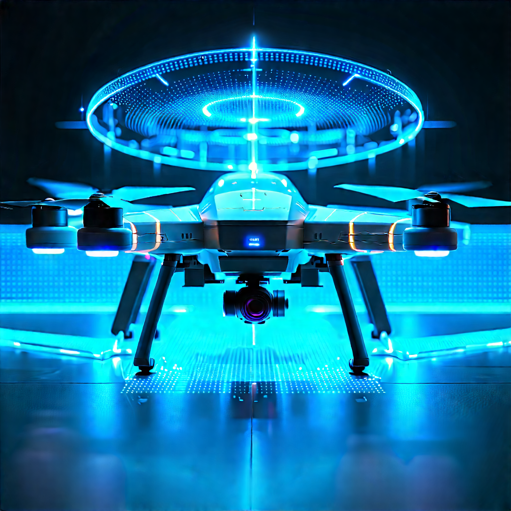 Drone With Holographic Display With Blue White