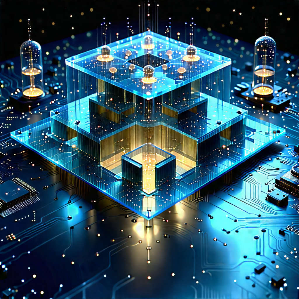 Quantum Computer With Data Streams With Blue, Three-dimensional