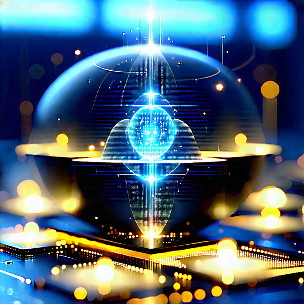 Quantum Computer With Digital Particles With Image, There