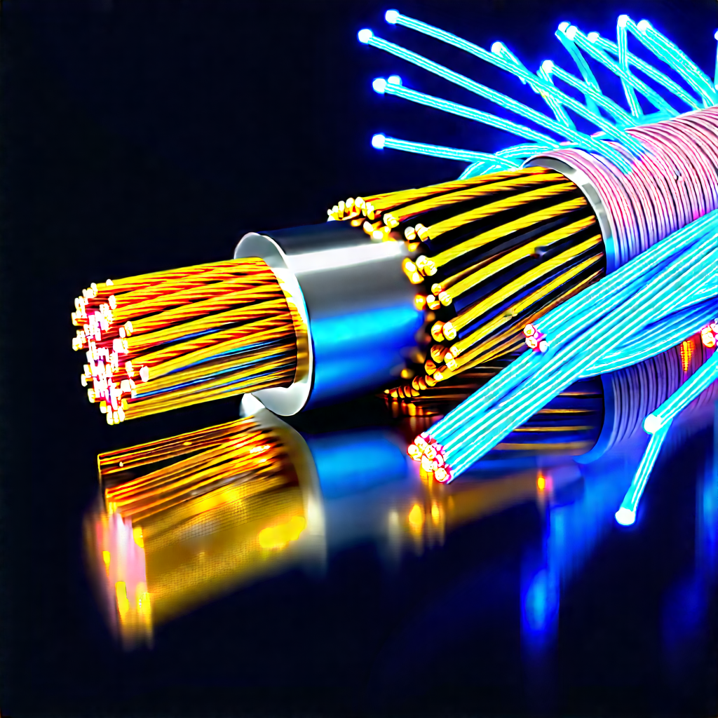 Close-up of fiber optic cables