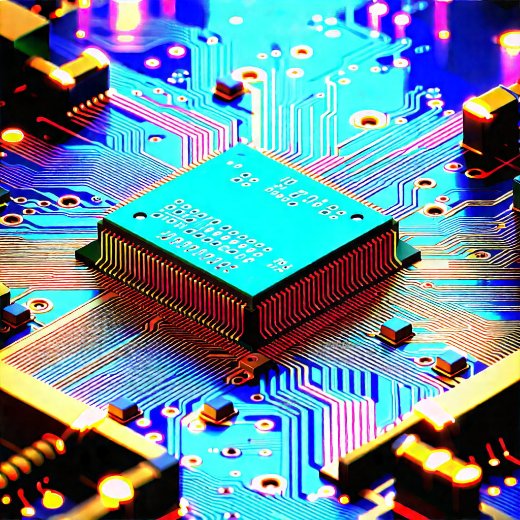 Circuit board with blue light glow
