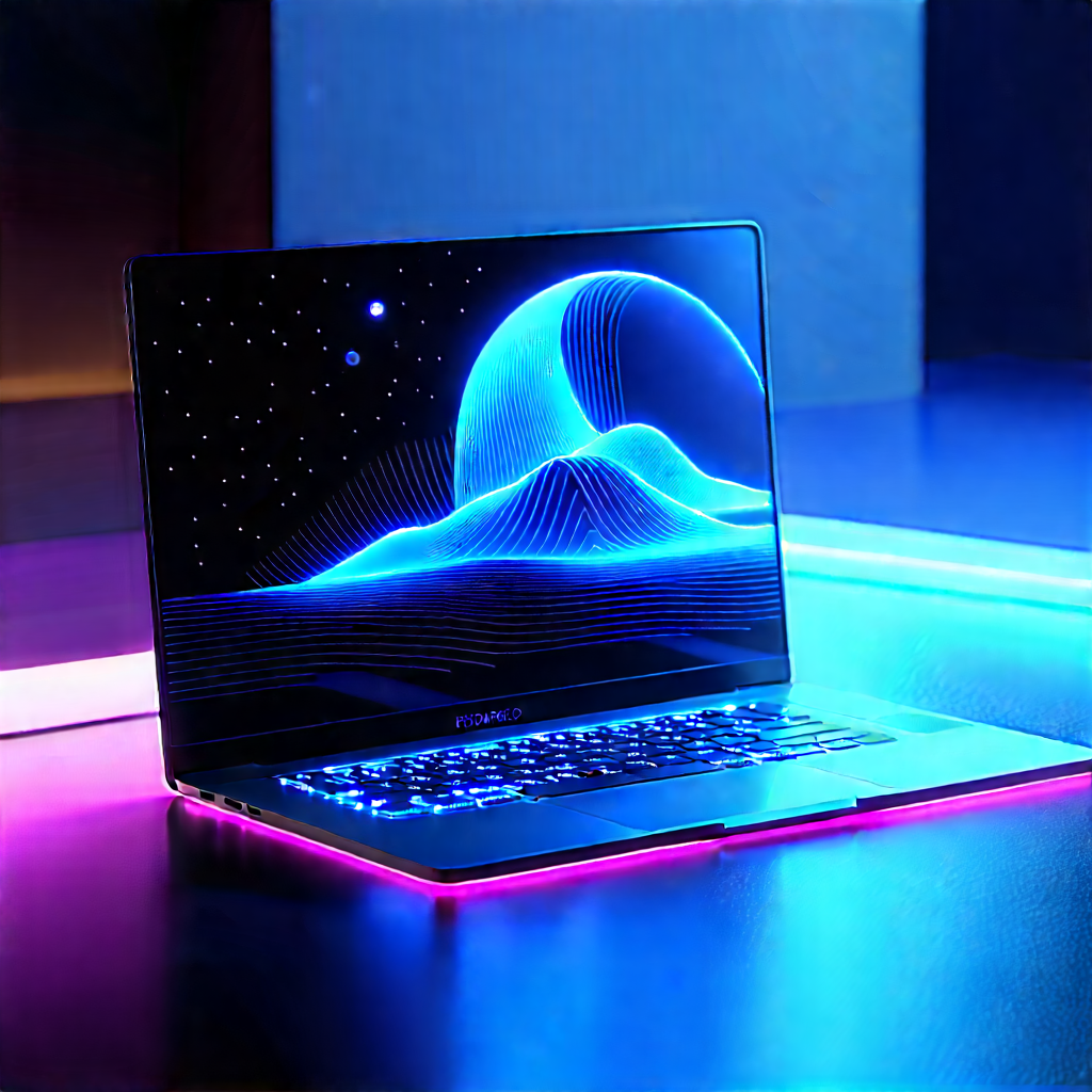 Laptop With Glowing Screen With Laptop Computer
