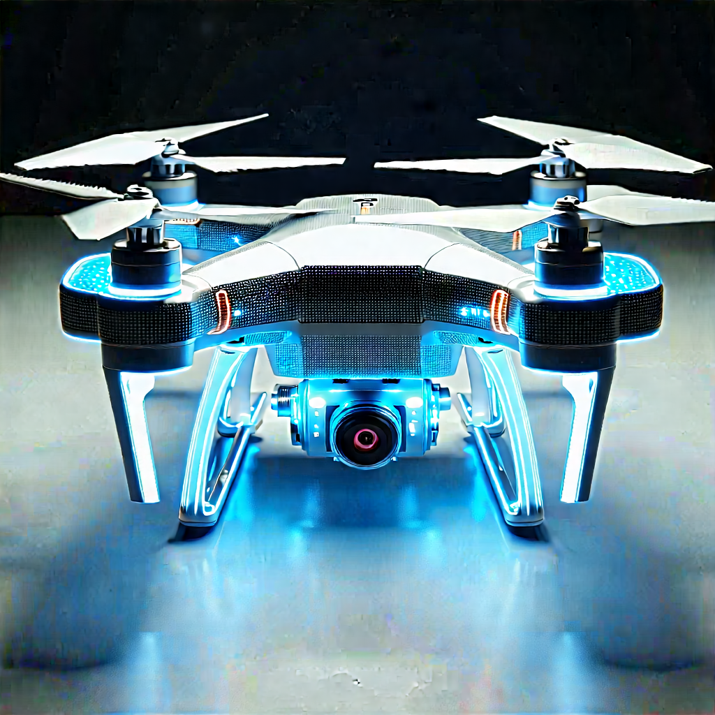 Drone With Glowing Screen With Blue White