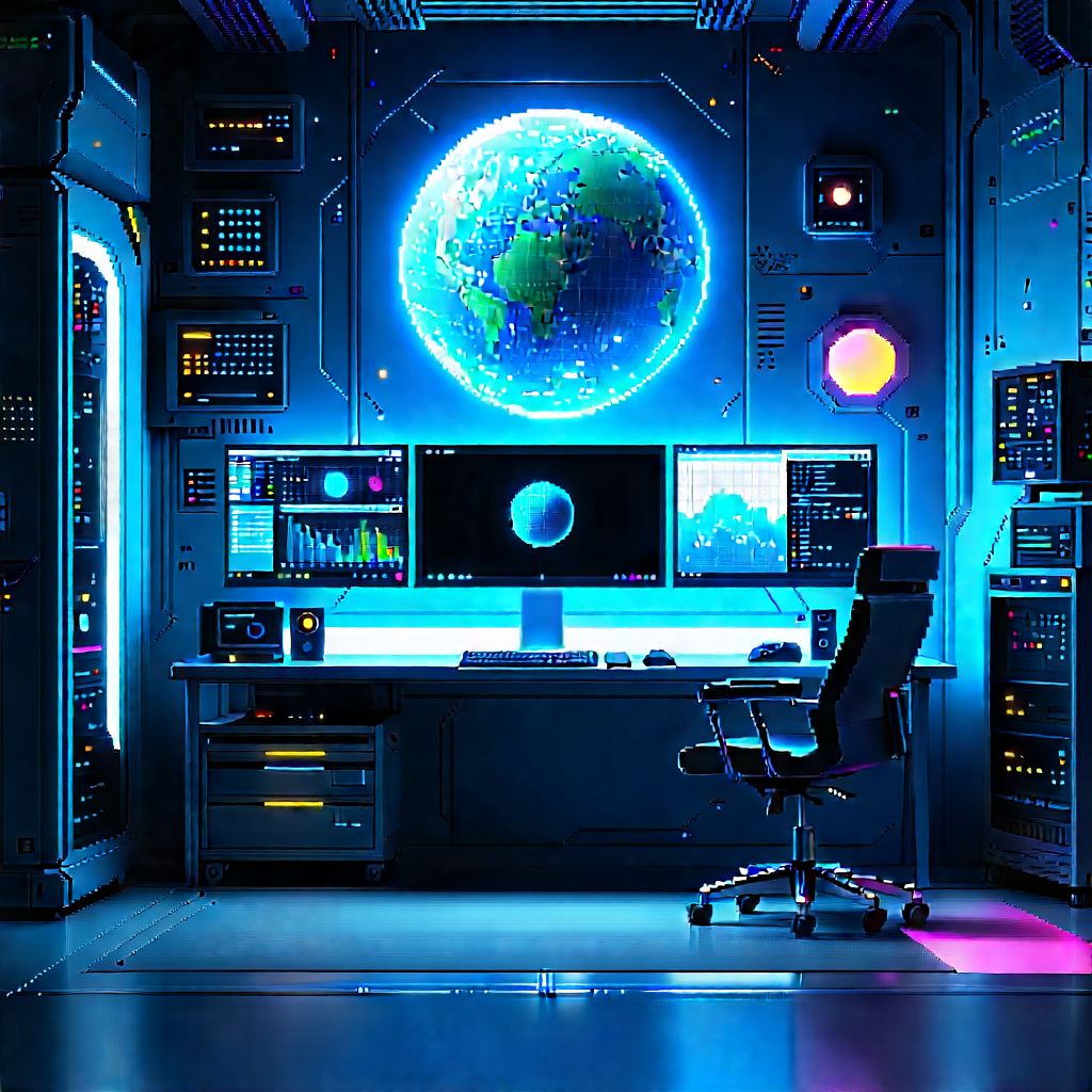 Futuristic (digital:1.29) Workspace With Image, There