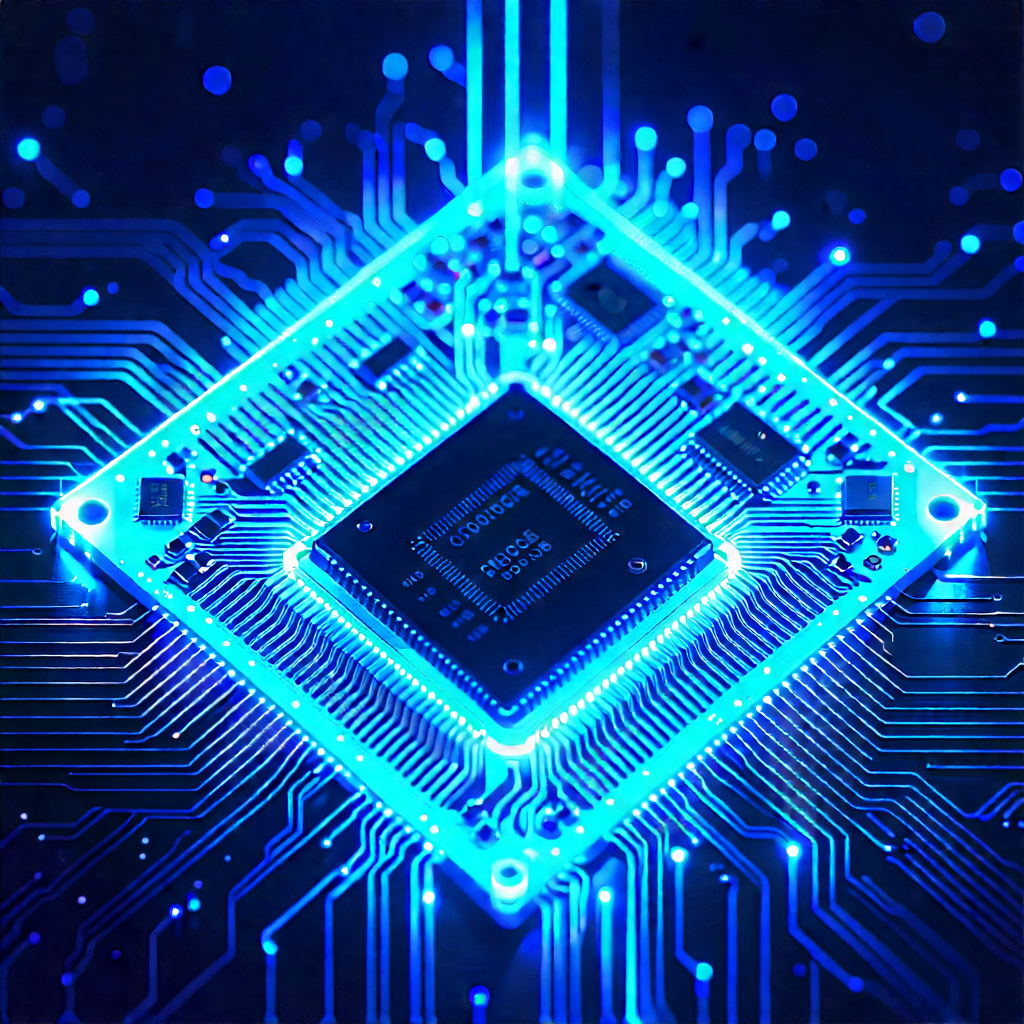 Microchip with blue light glow