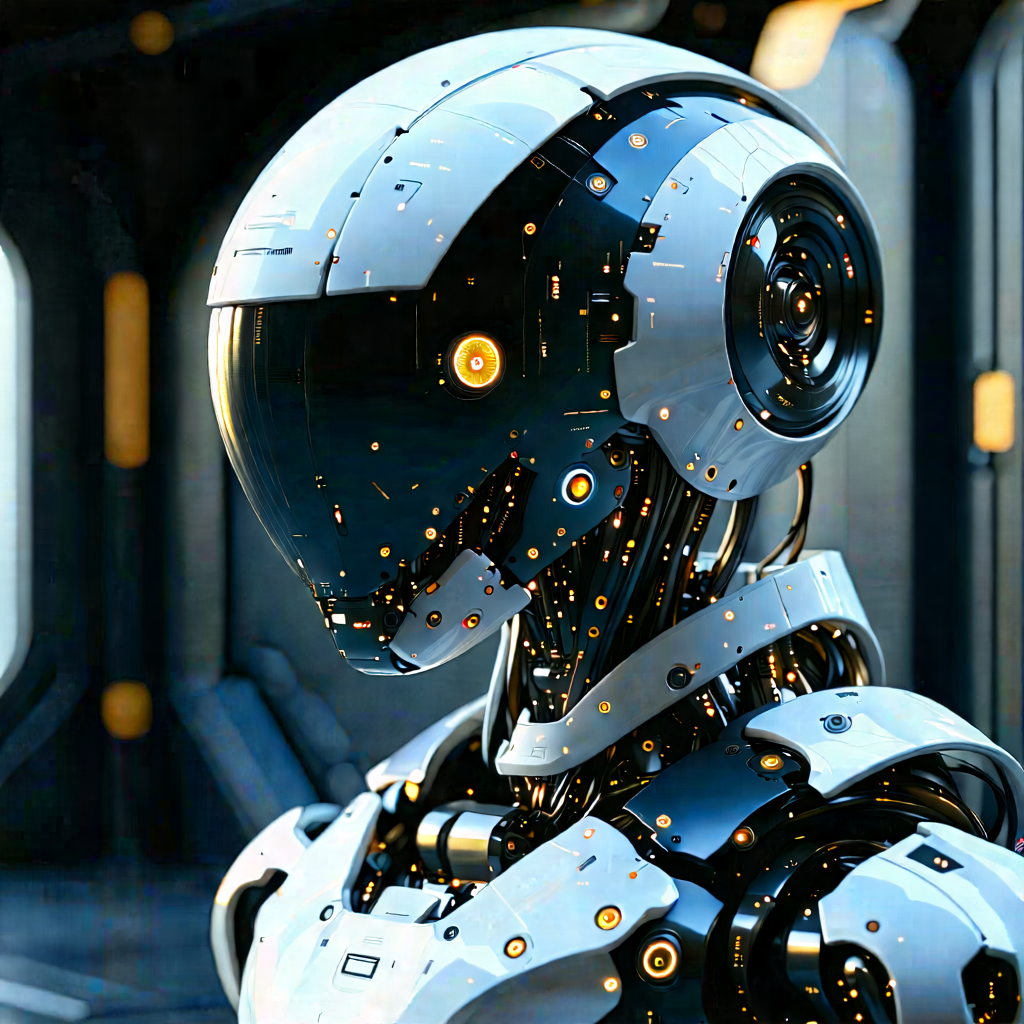 Robot With Digital Particles With Futuristic Robot