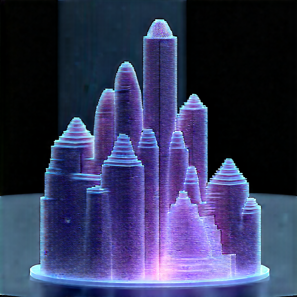 3d Printer With Digital Particles With Purple Model