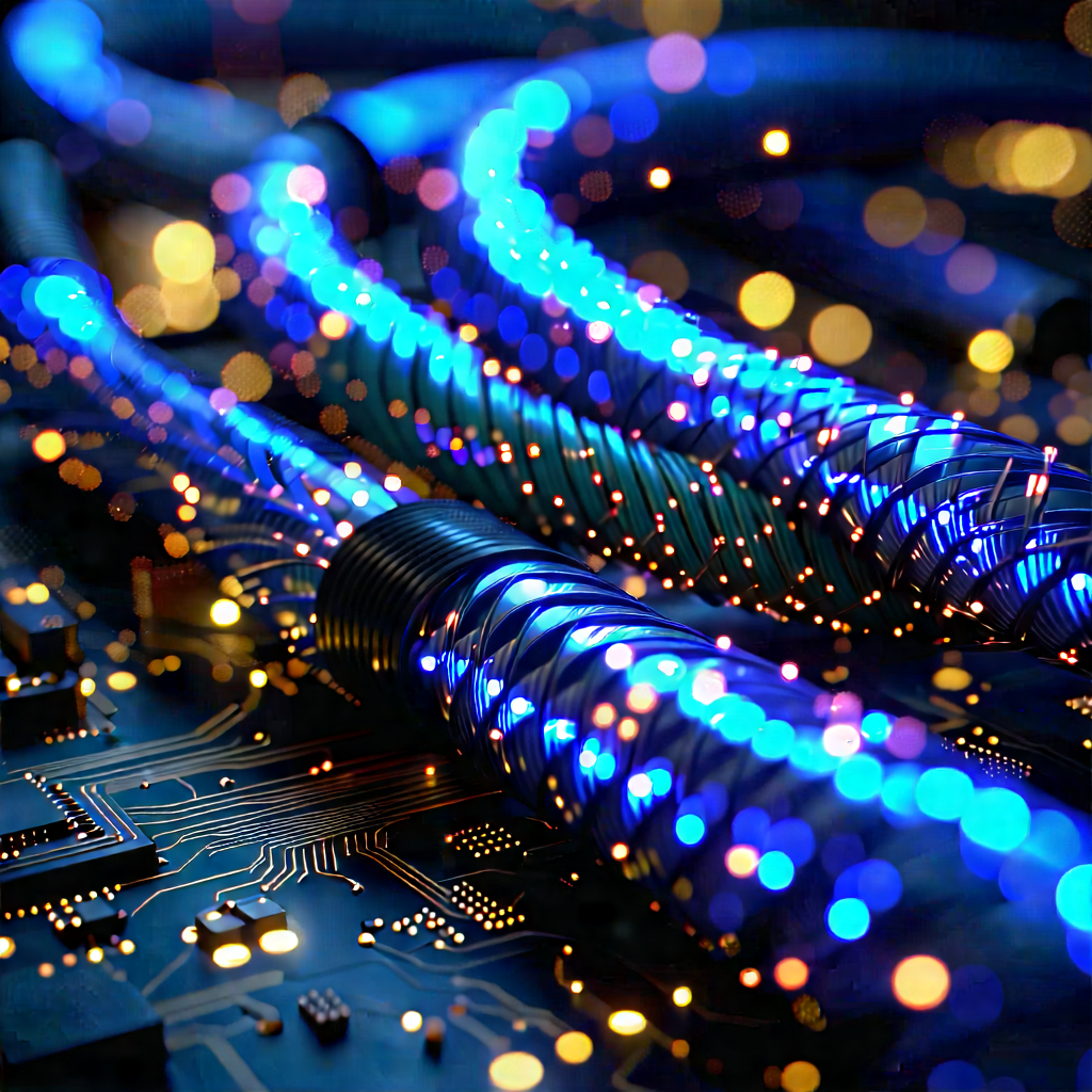 Close-up Of Fiber Optic Cables With Close-up Blue