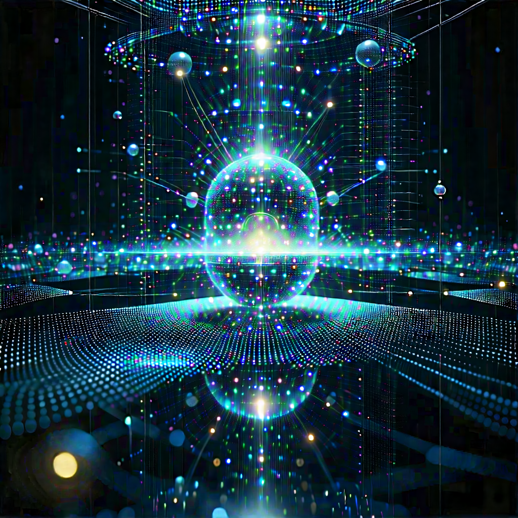 Quantum Computer With Digital Particles With Image, There