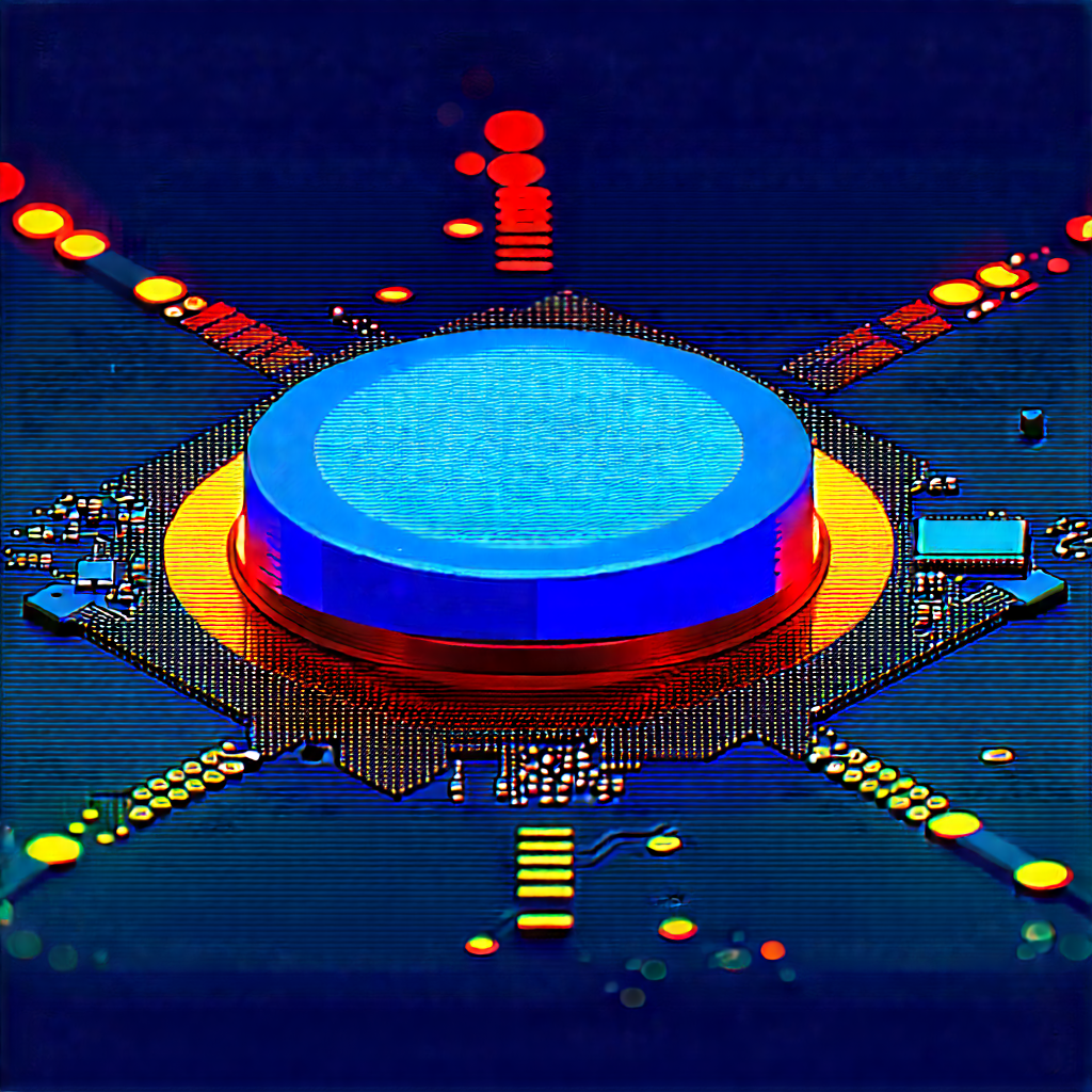 Microchip With (digital:1.23) Particles With Close-up Blue