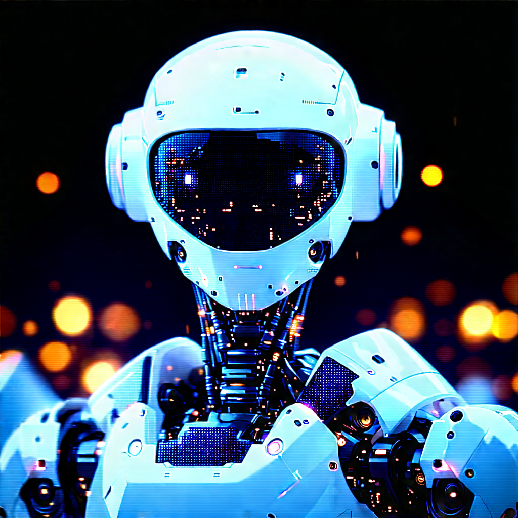 Robot With Digital Particles With Futuristic Robot