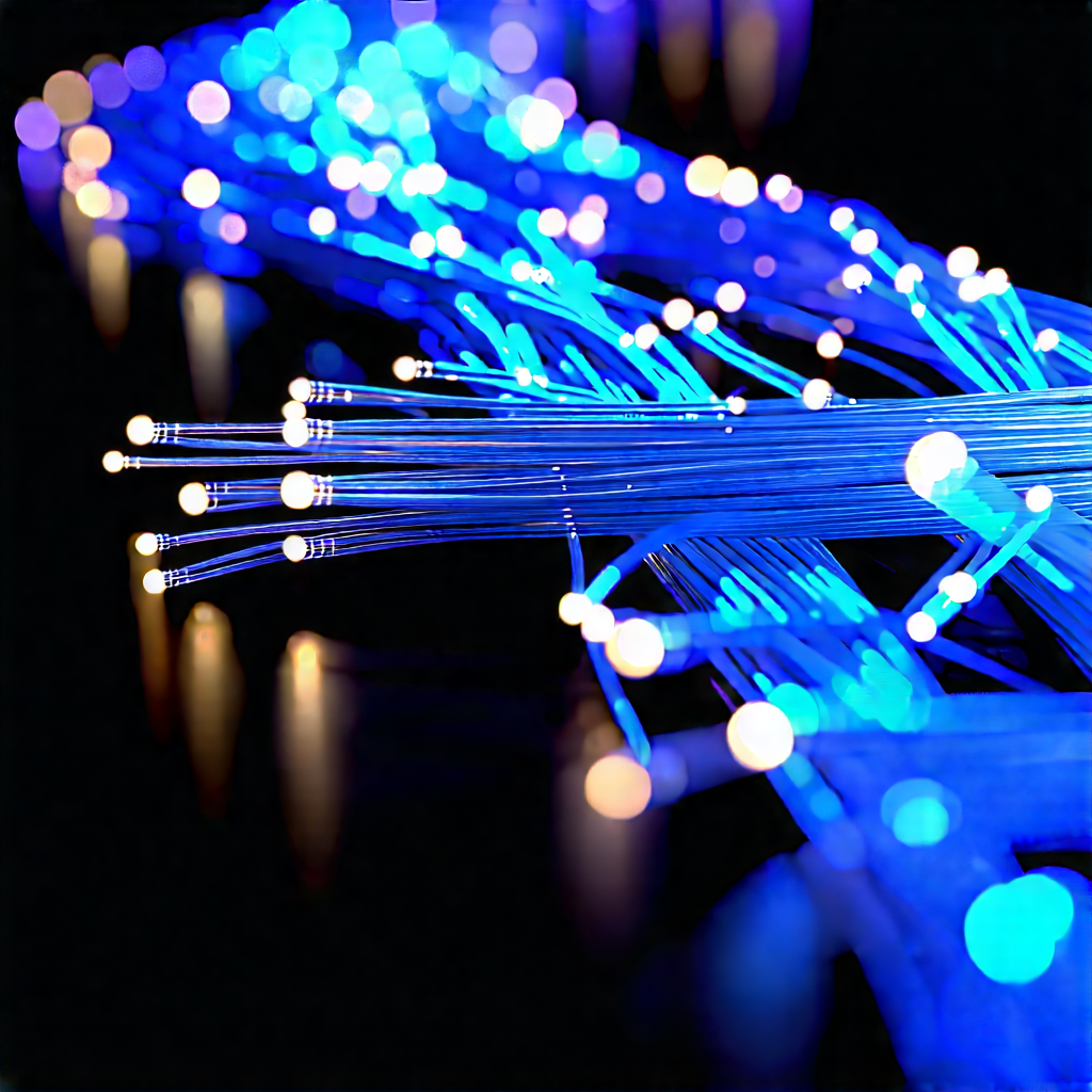 Close-up Of Fiber Optic Cables With Close-up Blue