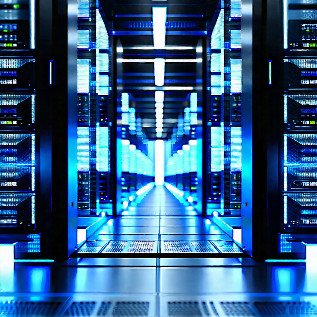 Server rack with blue light glow