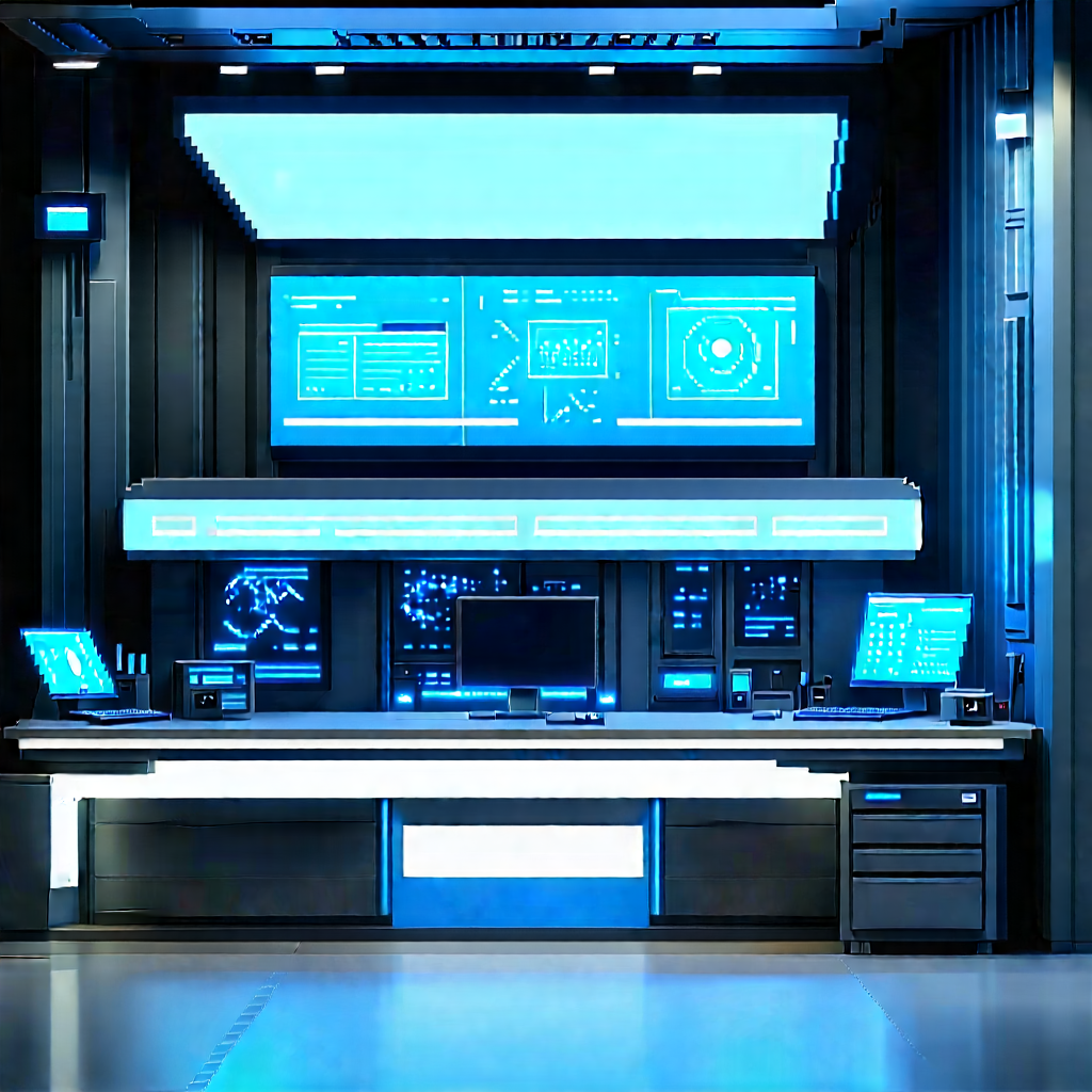 (futuristic:1.18) Tech Startup Office With Image, There