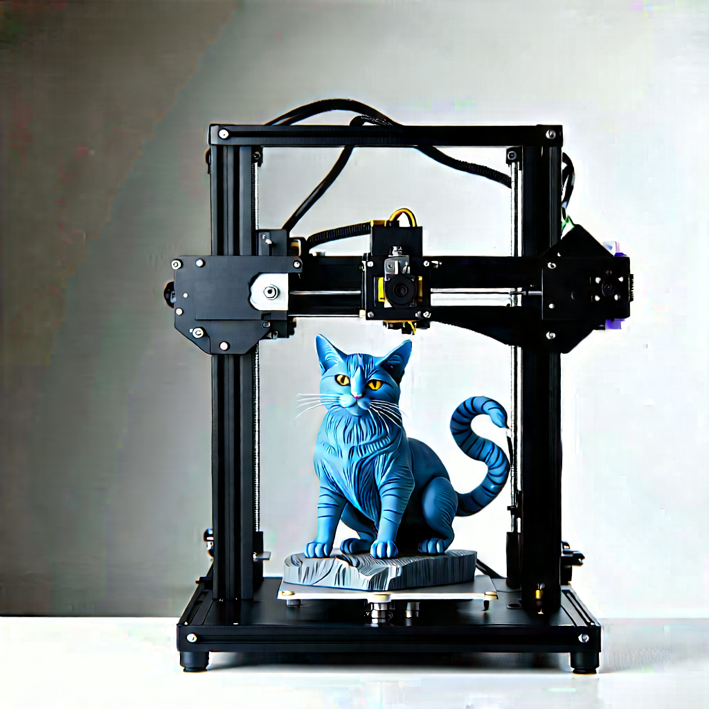 3d Printer With Laser Scanning With Blue Statue