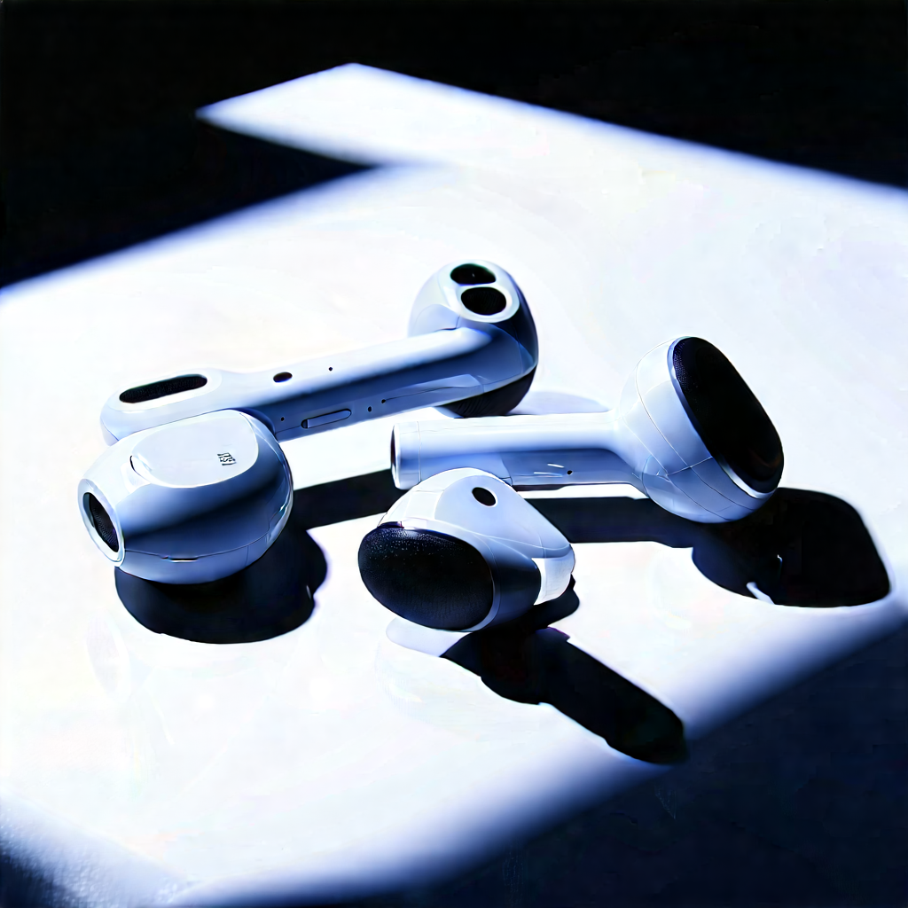 Wireless Earbuds With User Interface With Three White