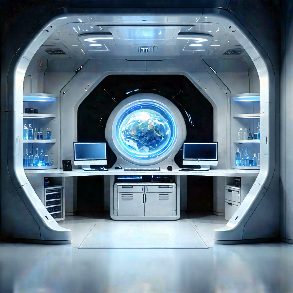 Futuristic Research Laboratory With Image, There