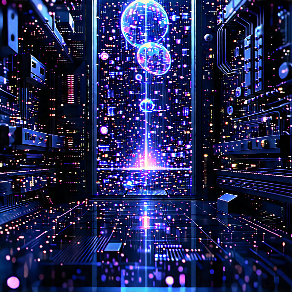 Quantum Computer With Digital Particles With Image, There