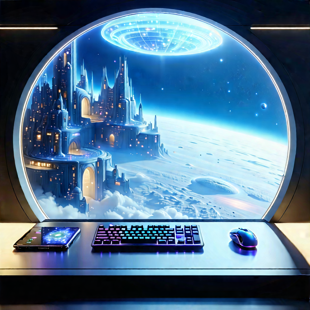 (futuristic:1.4) Digital Workspace With Computer Keyboard