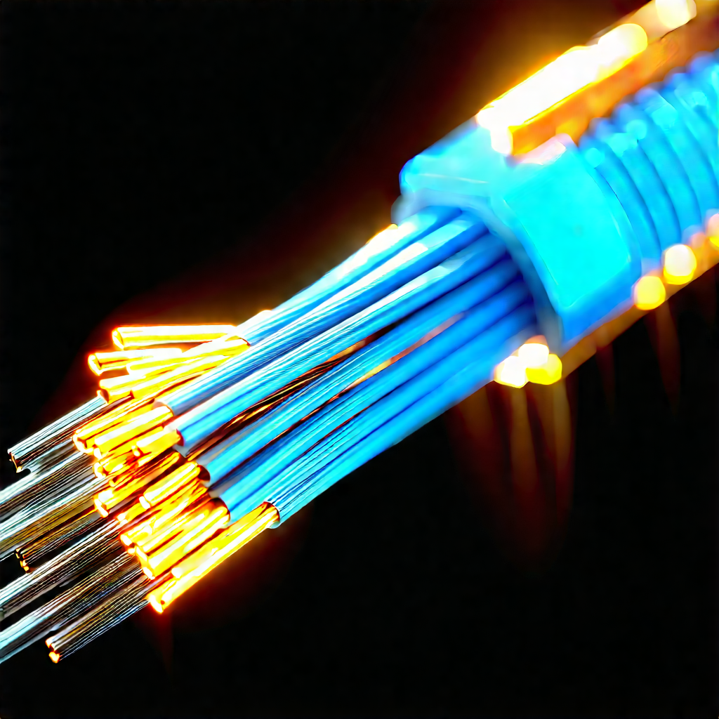 Close-up Of Fiber Optic Cables With Bundle Copper
