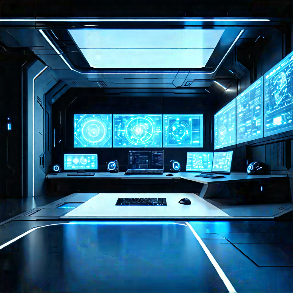 Futuristic (digital:1.31) Workspace With Image, There