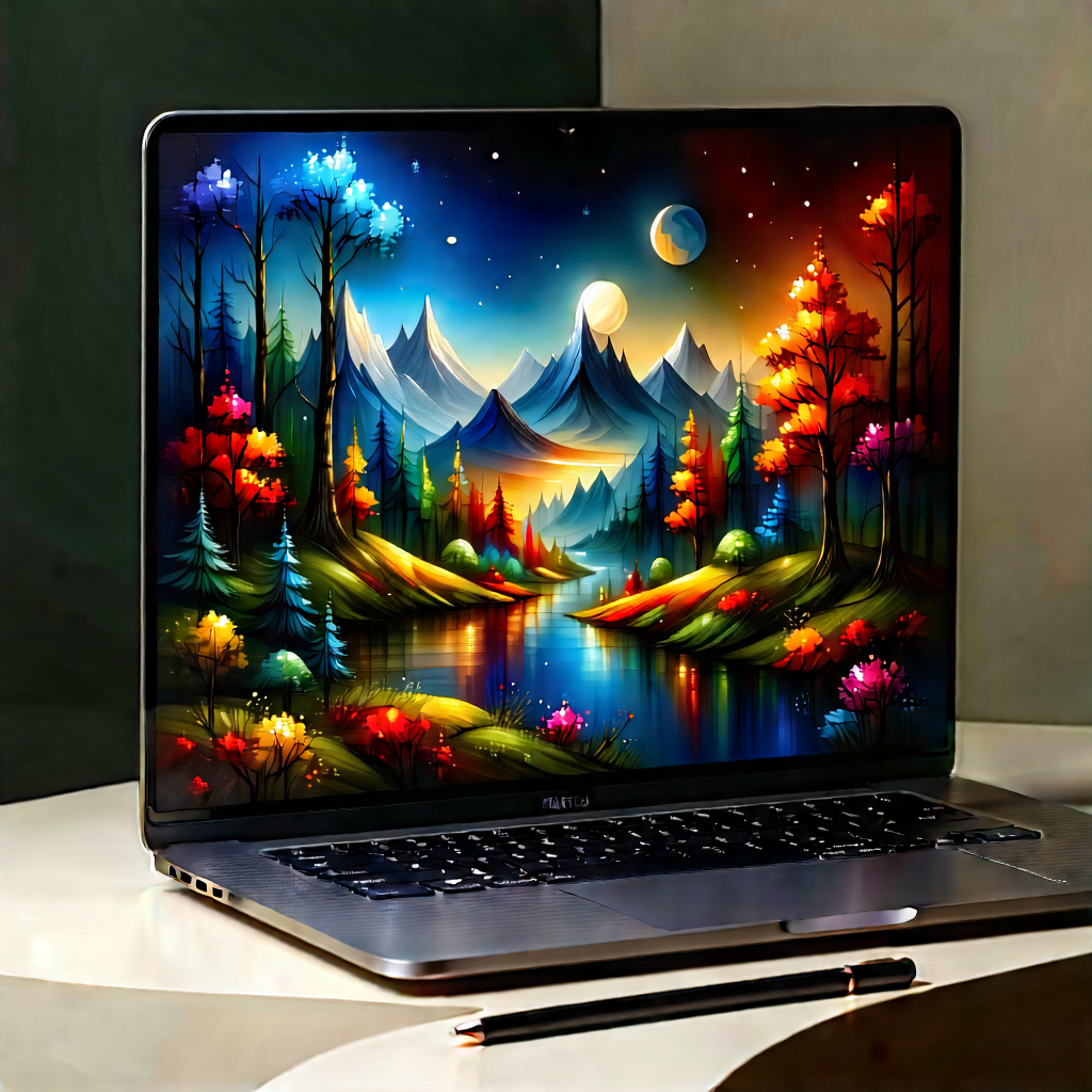 Laptop With Digital Artwork With Laptop Computer