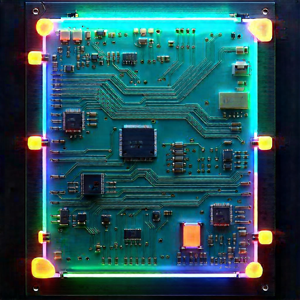 Circuit board with neon accents