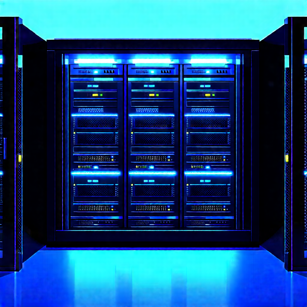 Server rack with blue light (glow:1.32)