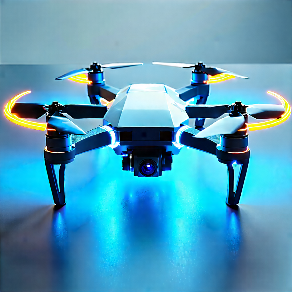 Drone With Glowing Screen With Blue White