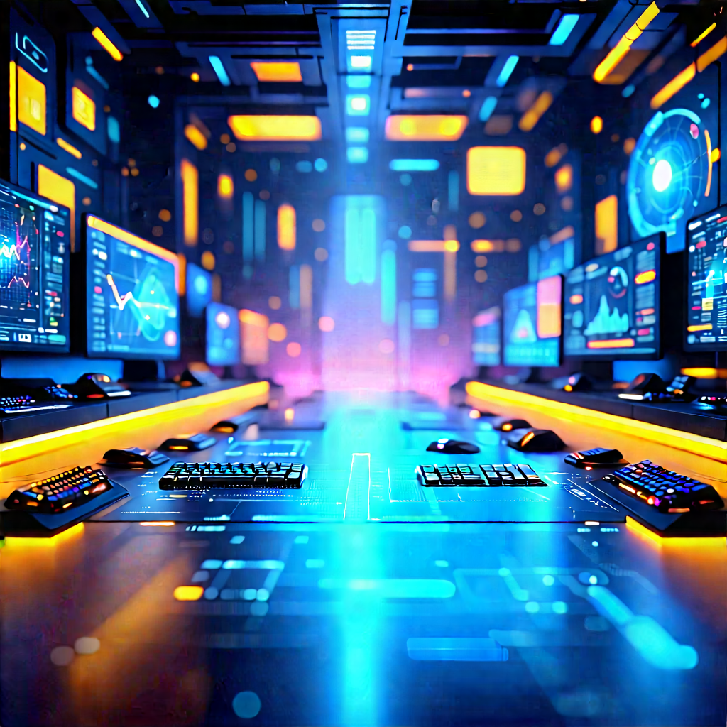 Futuristic Digital Workspace With Image, There