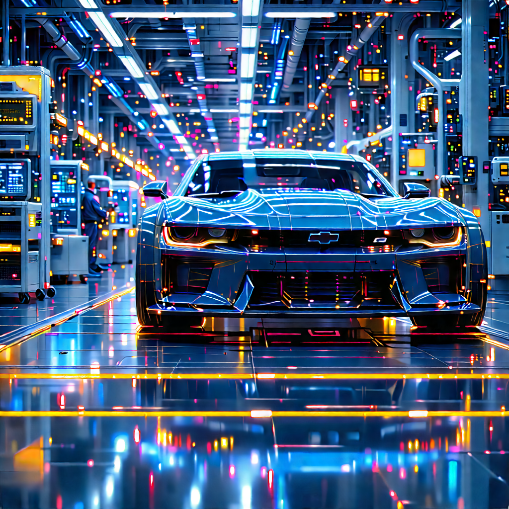 Automotive Technology In Manufacturing Facility With Blue Sports