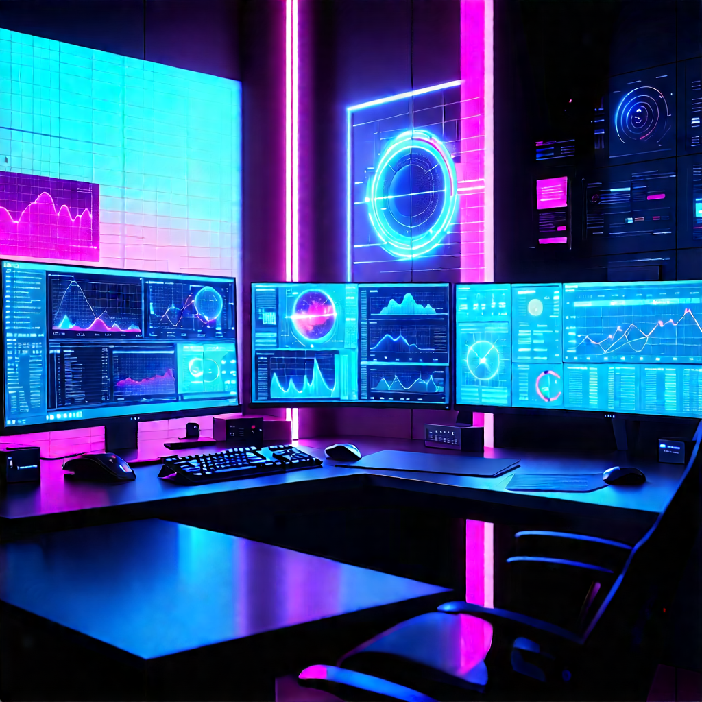 Futuristic Digital Workspace With Image, There
