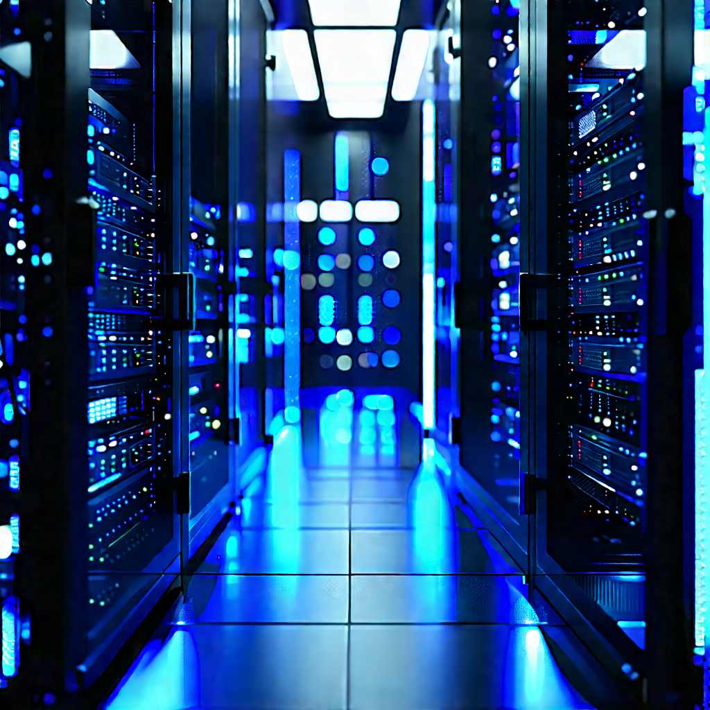 Server rack with blue light (glow:1.36)