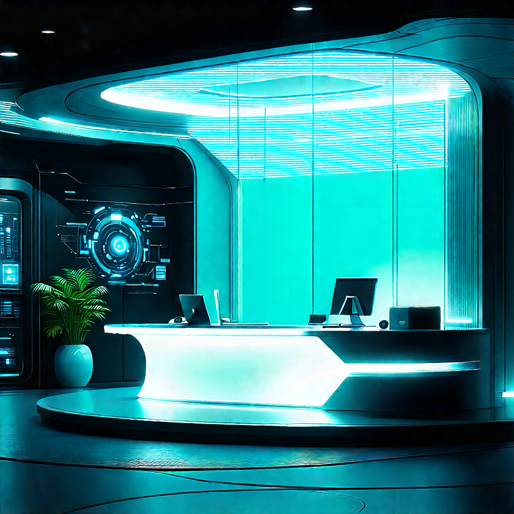 (futuristic:1.18) tech startup office