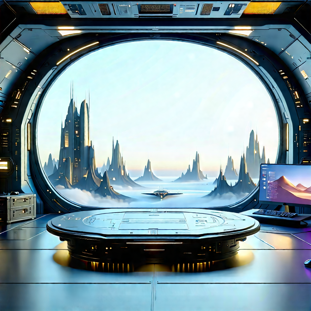 (futuristic:1.5) Tech Startup Office With Futuristic Scene,