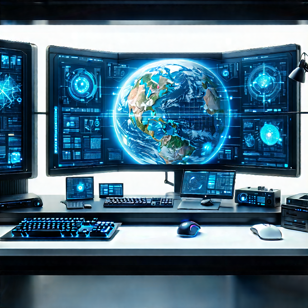 (futuristic:1.12) Digital Workspace With Computer Desk