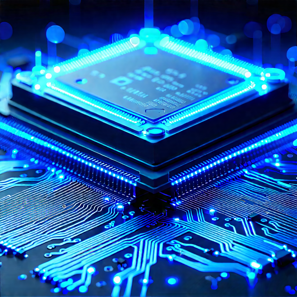 Microchip with blue light glow
