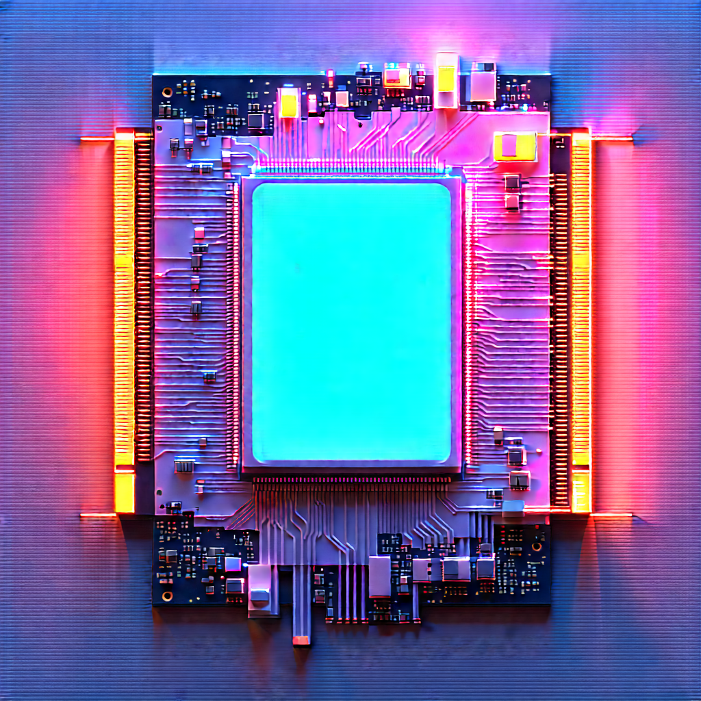 Microchip With Neon Accents With Close-up Computer